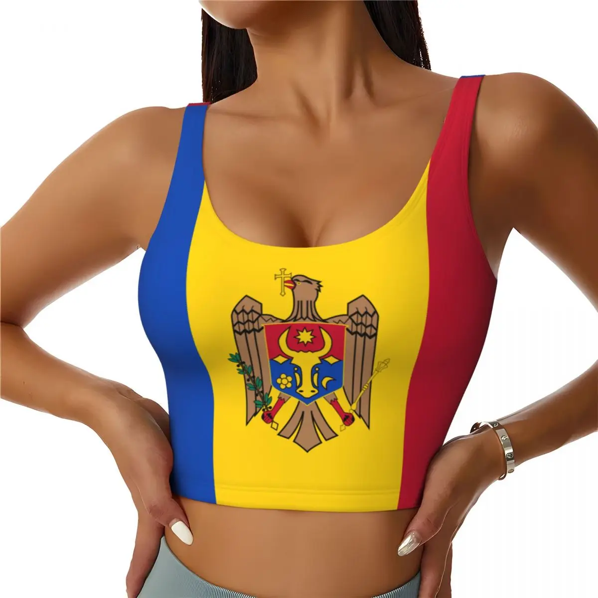 Yoga Và Fitness - Moldova Flag Basic Tops Women Samba