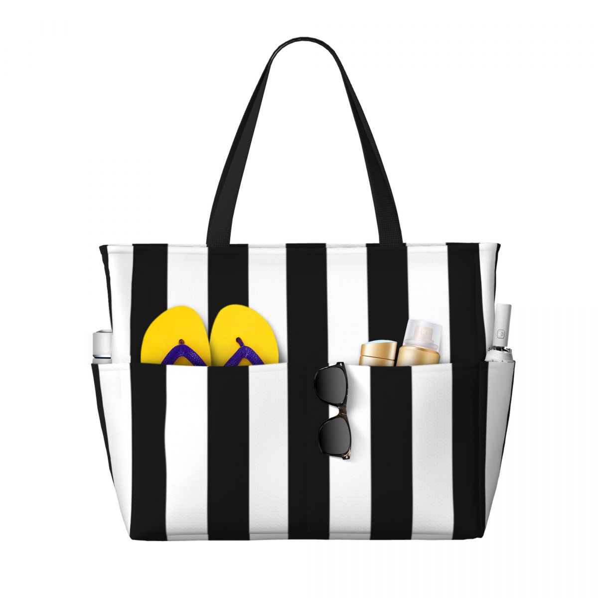 Black White Stripe Beach Tote  - đánh giá và giá Yoga Fitness Tote