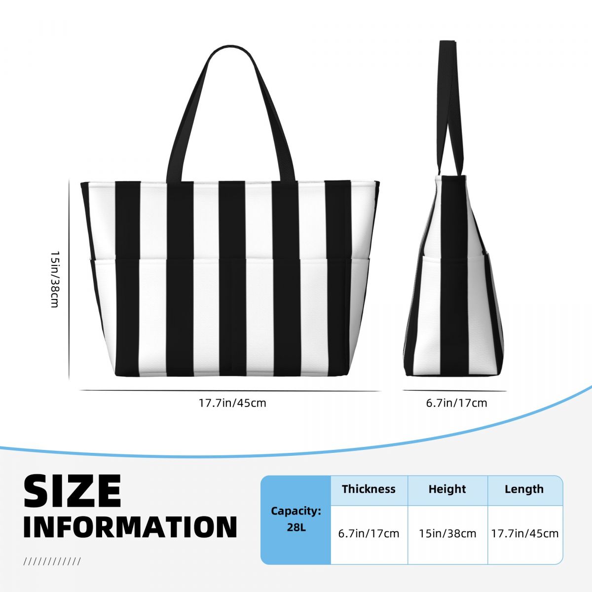 Black White Stripe Beach Tote  - đánh giá và giá Yoga Fitness Tote