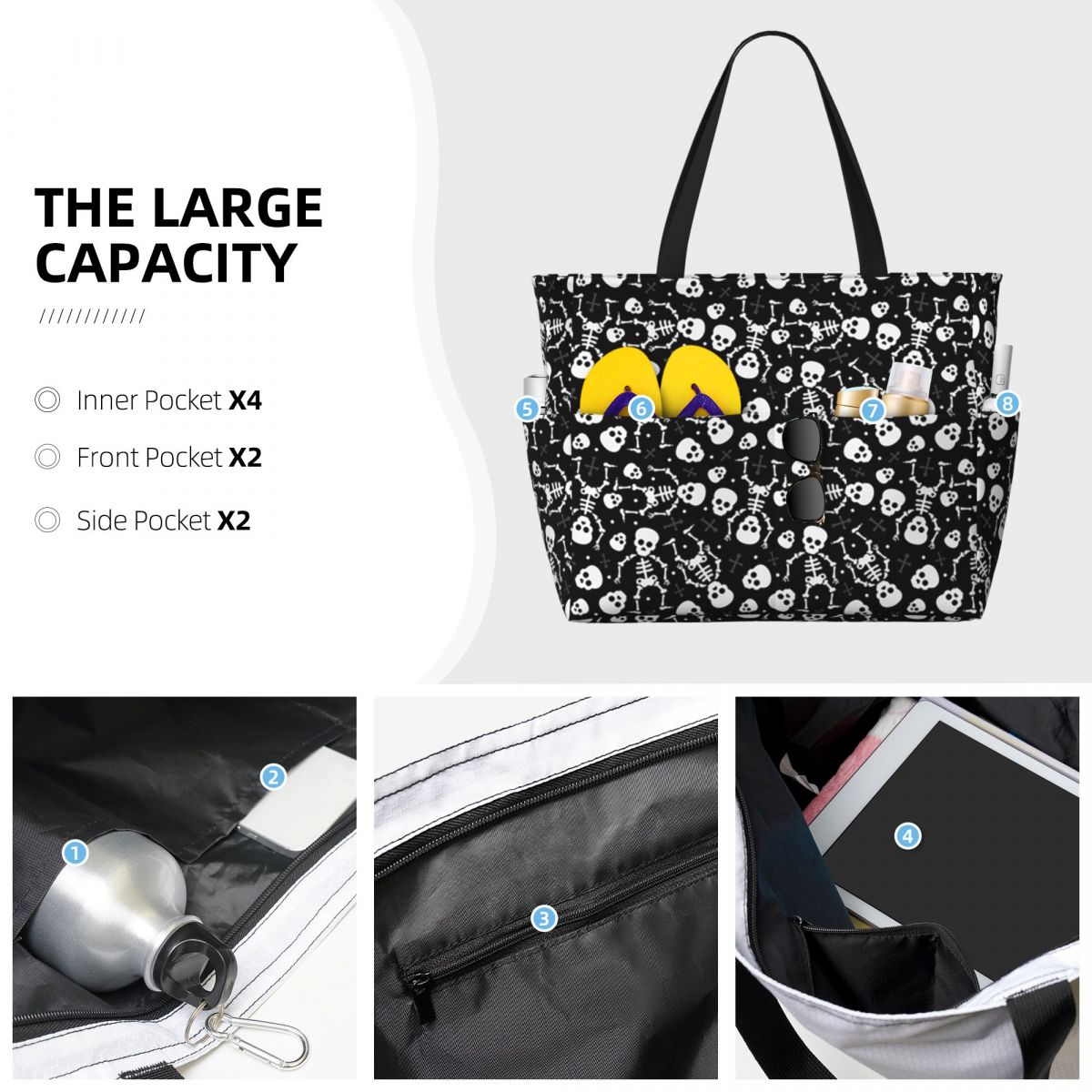 Skull Floral Rose Thorn Gothic - đánh giá và giá Yoga Fitness Tote